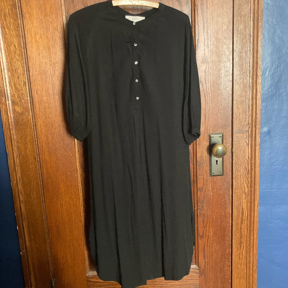 LOFT Rayon Black Midi Dress - 3/4 Sleeves - Women's Size XS